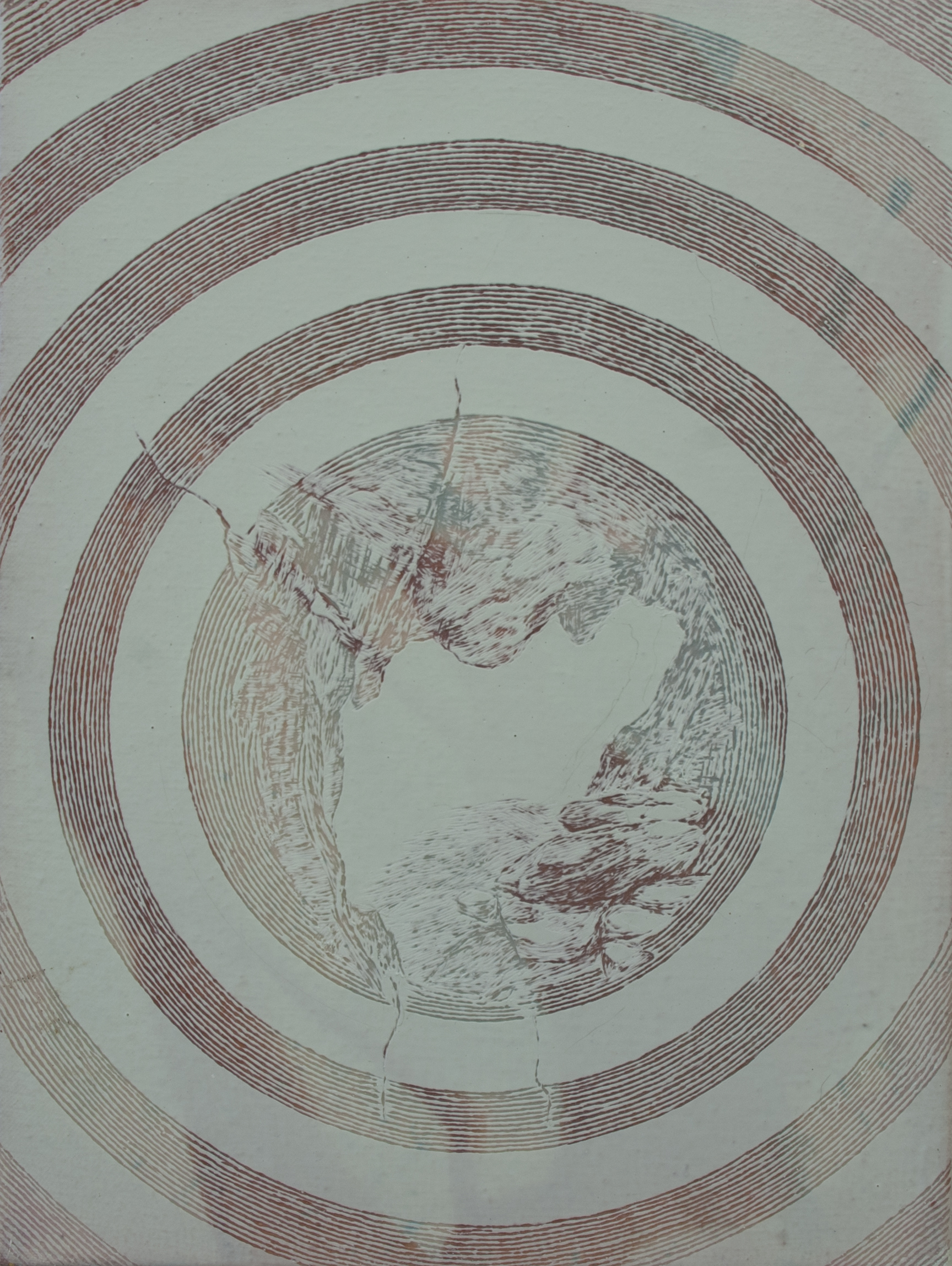 Étude pour le projet ”à chacun son trou” Ben Laden_2014 Acrylique sur toile soustraction avec une meuleuse (terre et crevasse) 35,56 cm X 45,77 cm